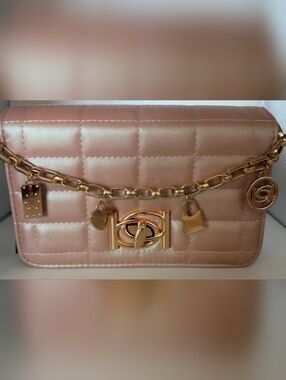 Bebe Iridescent Mauve Jacari Gold Tone Chain-Accent Crossbody